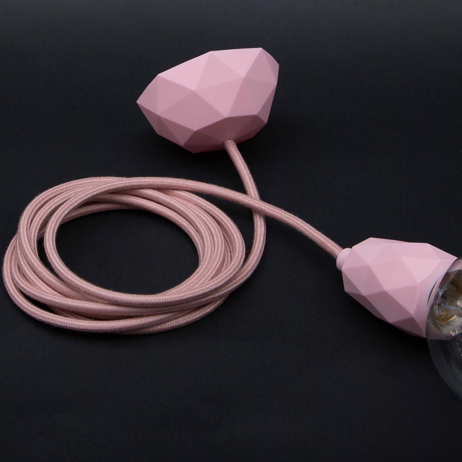 Dusty Pale pink textile cable 3 m. w/pale pink Facet lamp holder cover