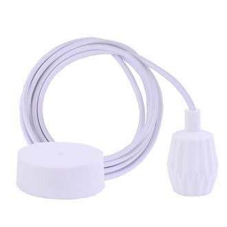 White textile cable 3 m. w/white Plisse lamp holder cover