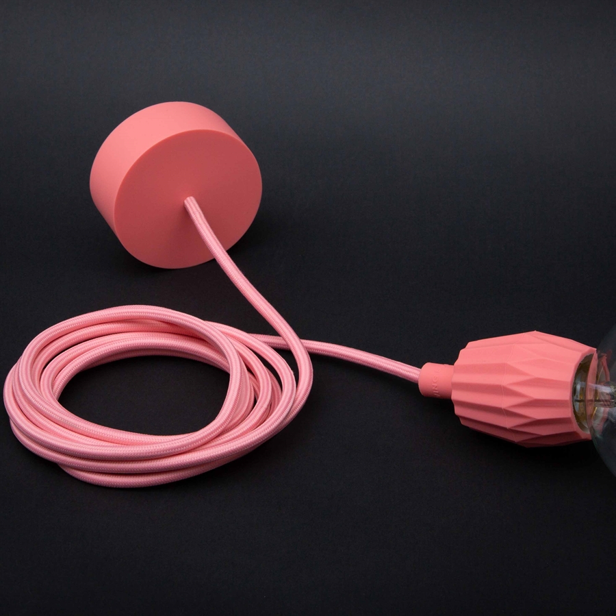 Salmon textile cable 3 m. w/peach Plisse lamp holder cover
