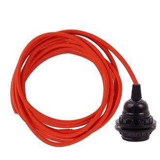 Dark orange textile cable 3 m. w/bakelite lamp holder w/rings