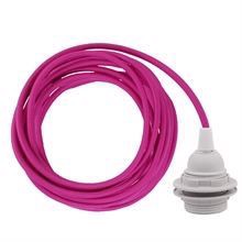 Hot pink textile cable 3 m. w/plastic lamp holder w/rings