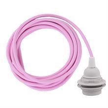 Pale pink textile cable 3 m. w/plastic lamp holder w/rings