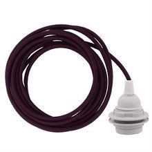 Aubergine textile cable 3 m. w/plastic lamp holder w/rings