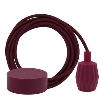 Dusty Bordeaux textile cable 3 m. w/bordeaux Plisse lamp holder cover