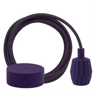 Dusty Deep purple textile cable 3 m. w/deep purple Plisse lamp holder cover
