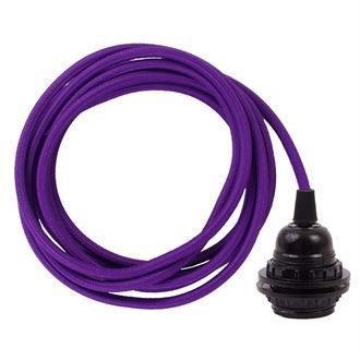 Purple textile cable 3 m. w/bakelite lamp holder w/rings