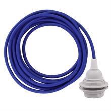 Cobalt blue textile cable 3 m. w/plastic lamp holder w/rings