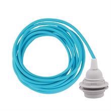 Clear blue textile cable 3 m. w/plastic lamp holder w/rings