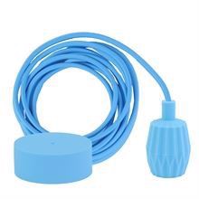 Clear blue textile cable 3 m. w/pale blue Plisse lamp holder cover