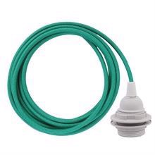 Hot green textile cable 3 m. w/plastic lamp holder w/rings