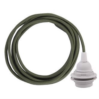 Dusty Army green textile cable 3 m. w/plastic lamp holder w/rings