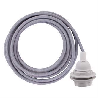 Pale grey textile cable 3 m. w/plastic lamp holder w/rings