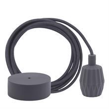 Dusty Dark grey textile cable 3 m. w/dark grey Plisse lamp holder cover