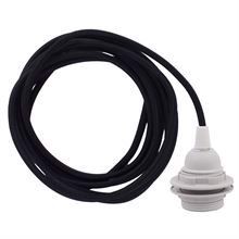 Black textile cable 3 m. w/plastic lamp holder w/rings
