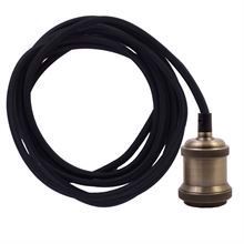 Black textile cable 3 m. w/dark brass E27