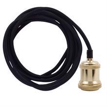 Black textile cable 3 m. w/shiny brass E27