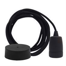 Black textile cable 3 m. w/black Copenhagen lamp holder cover