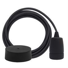 Grey Snake textile cable 3 m. w/black Copenhagen lamp holder cover
