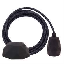 Grey Snake textile cable 3 m. w/black Facet lamp holder cover