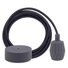 Grey Snake textile cable 3 m. w/dark grey Plisse lamp holder cover