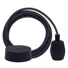 Grey Snake textile cable 3 m. w/black Plisse lamp holder cover