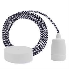Black Pepita textile cable 3 m. w/white Copenhagen lamp holder cover