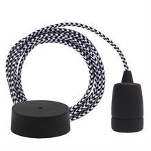 Black Pepita textile cable 3 m. w/black Copenhagen lamp holder cover