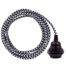 Black Pepita textile cable 3 m. w/bakelite lamp holder w/rings
