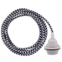 Black Pepita textile cable 3 m. w/plastic lamp holder w/rings