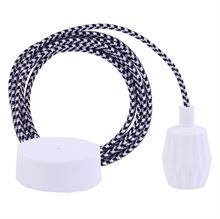Black Pepita textile cable 3 m. w/white Plisse lamp holder cover