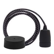 Grey Pepita textile cable 3 m. w/black Copenhagen lamp holder cover