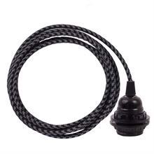 Grey Pepita textile cable 3 m. w/bakelite lamp holder w/rings