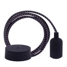 Grey Pepita textile cable 3 m. w/black New lamp holder cover