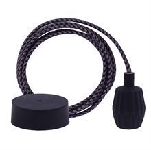 Grey Pepita textile cable 3 m. w/black Plisse lamp holder cover
