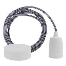 Black Stripe textile cable 3 m. w/white Copenhagen lamp holder cover