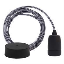 Black Stripe textile cable 3 m. w/black Copenhagen lamp holder cover