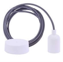 Black Stripe textile cable 3 m. w/white New lamp holder cover