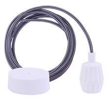 Black Stripe textile cable 3 m. w/white Plisse lamp holder cover