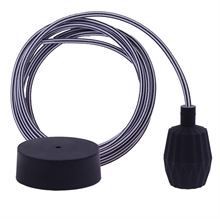 Black Stripe textile cable 3 m. w/black Plisse lamp holder cover