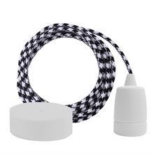 Black Square textile cable 3 m. w/white Copenhagen lamp holder cover