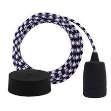 Black Square textile cable 3 m. w/black Copenhagen lamp holder cover