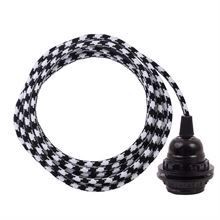 Black Square textile cable 3 m. w/bakelite lamp holder w/rings