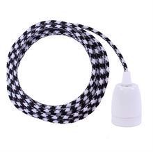 B/W Square textile cable 3 m. w/white porcelain