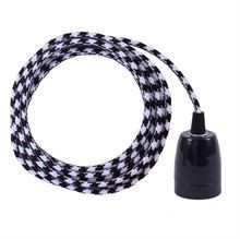 B/W Square textile cable 3 m. w/black porcelain