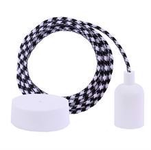 Black Square textile cable 3 m. w/white New lamp holder cover