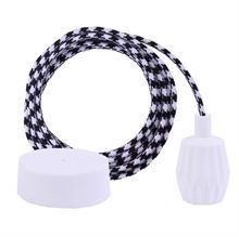Black Square textile cable 3 m. w/white Plisse lamp holder cover