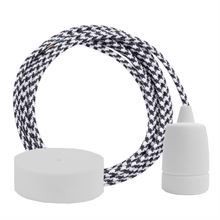 White Pepita textile cable 3 m. w/white Copenhagen lamp holder cover