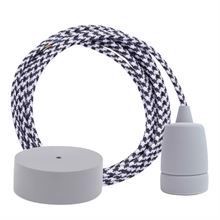 White Pepita textile cable 3 m. w/pale grey Copenhagen lamp holder cover