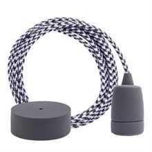 White Pepita textile cable 3 m. w/dark grey Copenhagen lamp holder cover