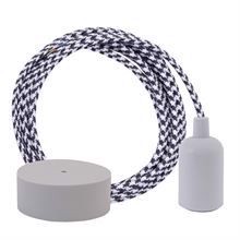 White Pepita textile cable 3 m. w/pale grey New lamp holder cover